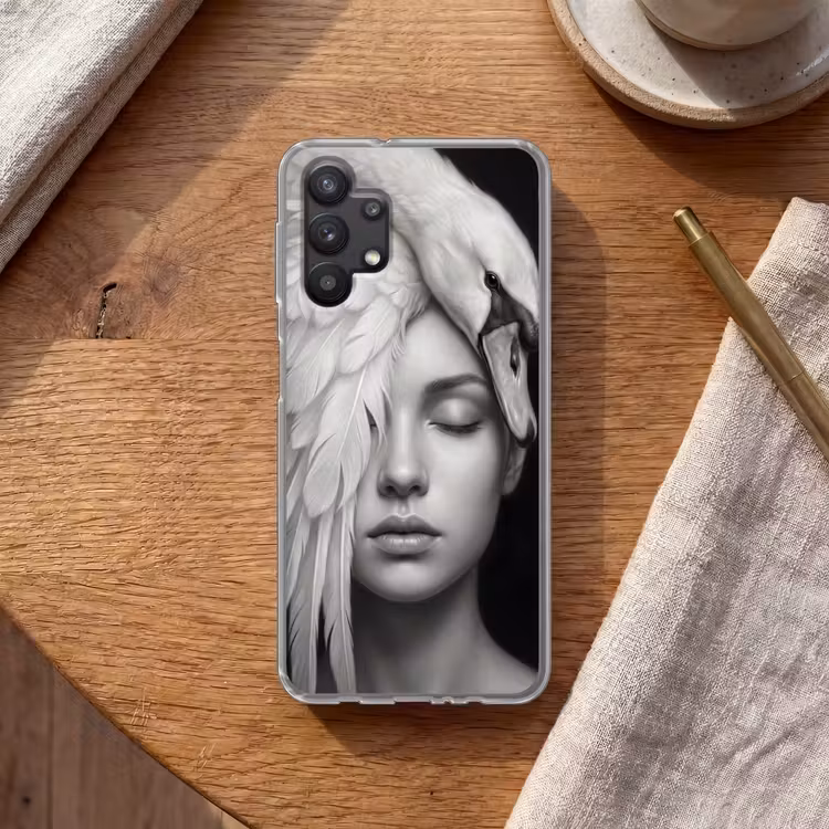 Portret - Zwaan - Zwart - Wit Telefoonhoesje Samsung Galaxy A32 5G klein -sfeer1