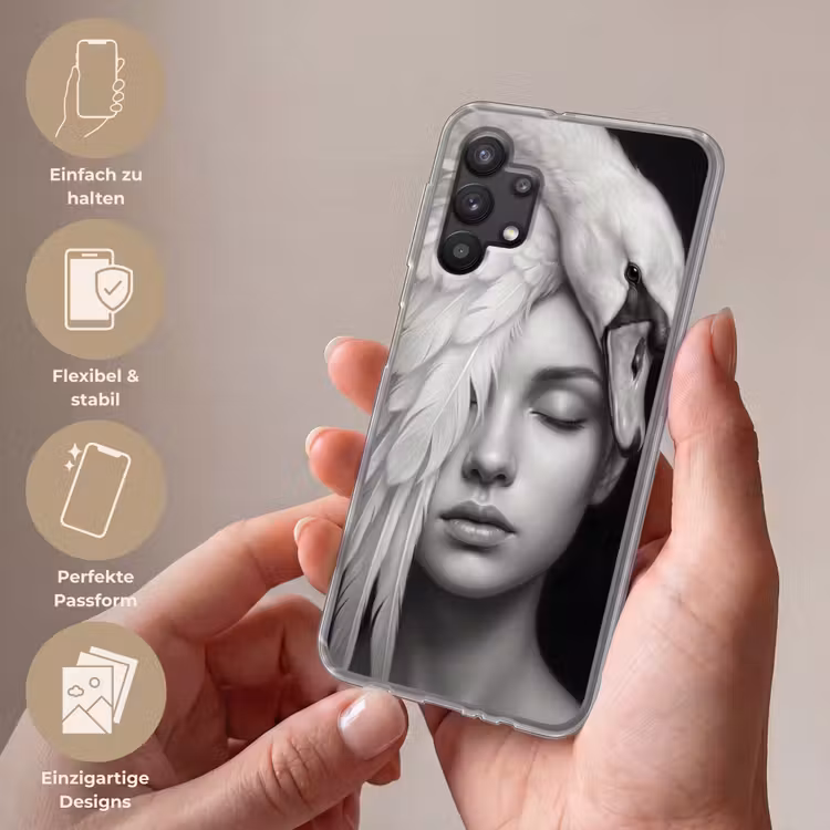 Portret - Zwaan - Zwart - Wit Telefoonhoesje Samsung Galaxy A32 5G klein -sfeer3_DE