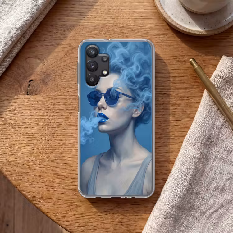 Portret - Zonnebril - Rook - Abstract - Blauw Telefoonhoesje Samsung Galaxy A32 5G klein -sfeer1
