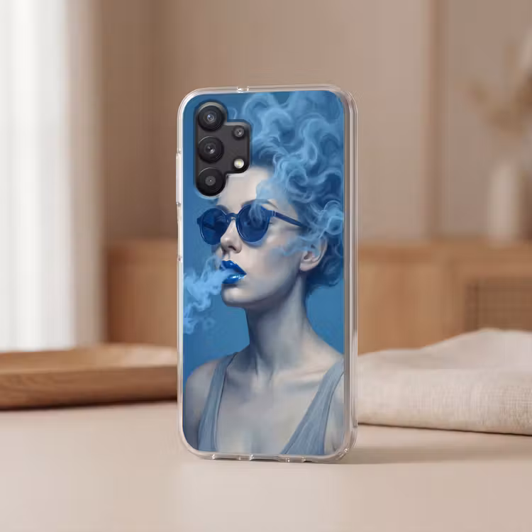 Portret - Zonnebril - Rook - Abstract - Blauw Telefoonhoesje Samsung Galaxy A32 5G klein -sfeer2