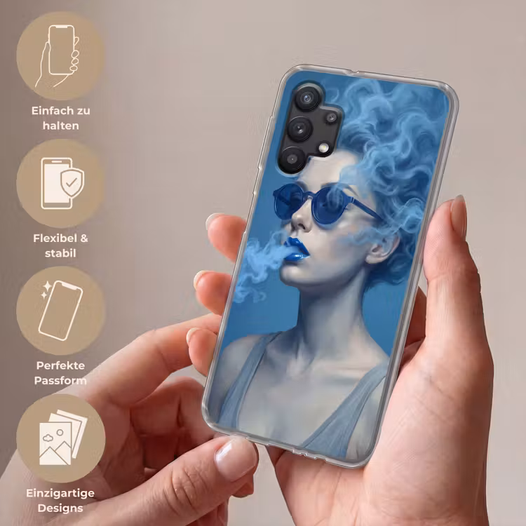 Portret - Zonnebril - Rook - Abstract - Blauw Telefoonhoesje Samsung Galaxy A32 5G klein -sfeer3_DE