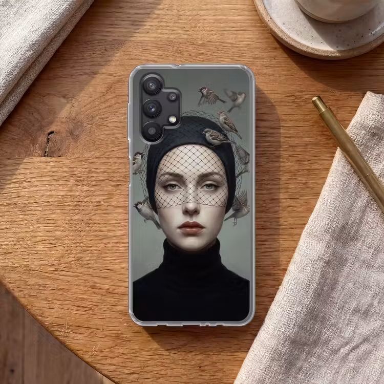 Portret - Vogels - Zwart Telefoonhoesje Samsung Galaxy A32 5G klein -sfeer1