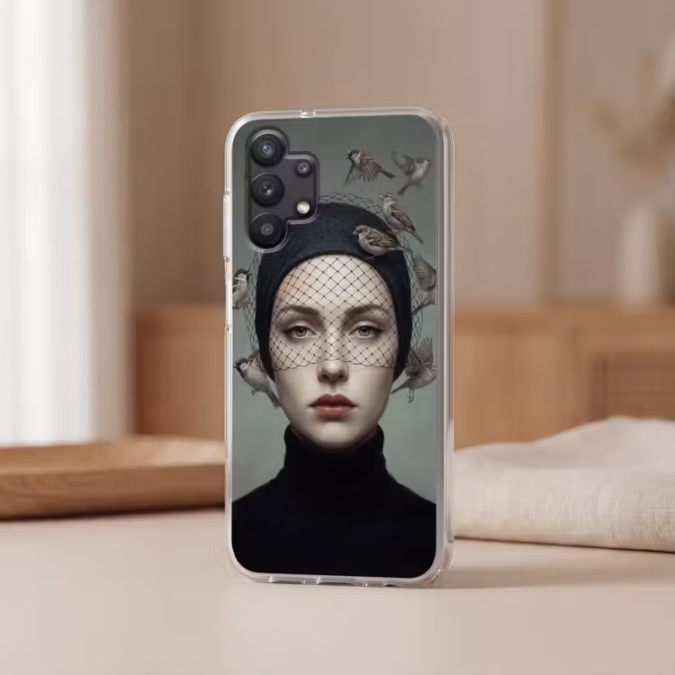 Portret - Vogels - Zwart Telefoonhoesje Samsung Galaxy A32 5G klein -sfeer2