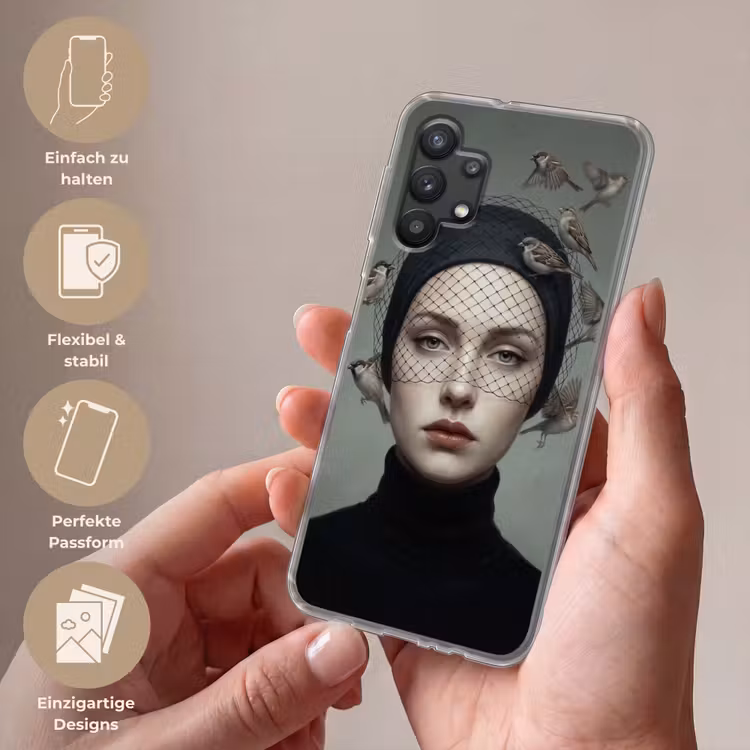 Portret - Vogels - Zwart Telefoonhoesje Samsung Galaxy A32 5G klein -sfeer3_DE