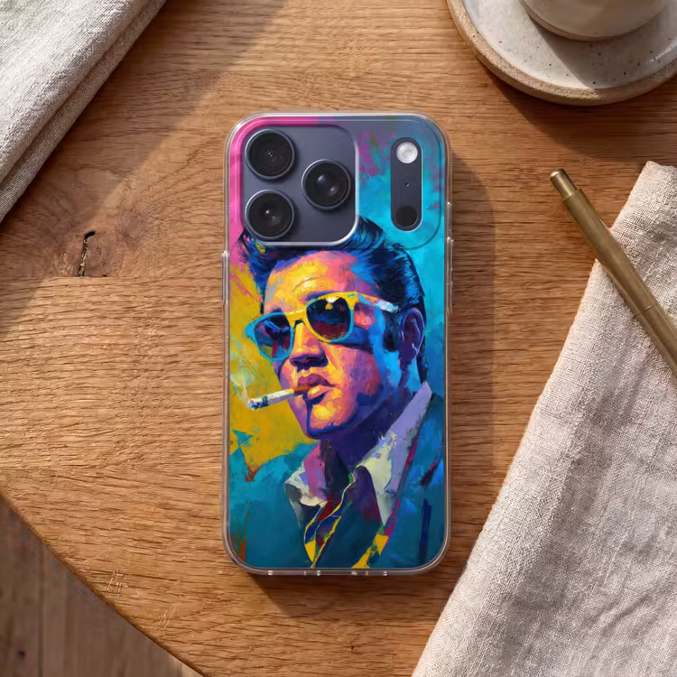 Portret - Sigaret - Kleurrijk - Bril Telefoonhoesje iPhone 17 Pro klein -sfeer1