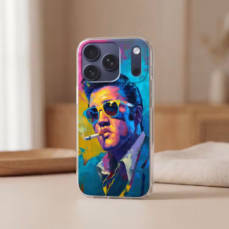Portret - Sigaret - Kleurrijk - Bril Telefoonhoesje iPhone 17 Pro klein -sfeer2
