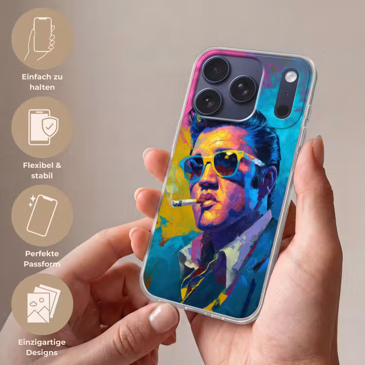 Portret - Sigaret - Kleurrijk - Bril Telefoonhoesje iPhone 17 Pro klein -sfeer3_DE