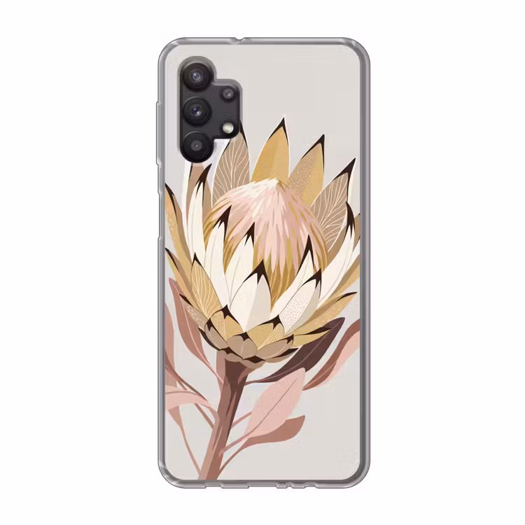 Protea - Bloem - Botanisch - Beige Telefoonhoesje Samsung Galaxy A32 5G klein -3d