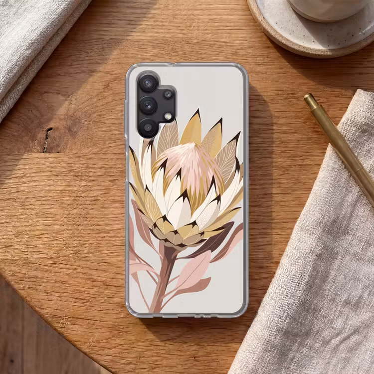 Protea - Bloem - Botanisch - Beige Telefoonhoesje Samsung Galaxy A32 5G klein -sfeer1