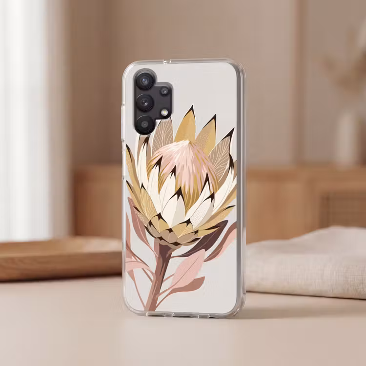 Protea - Bloem - Botanisch - Beige Telefoonhoesje Samsung Galaxy A32 5G klein -sfeer2