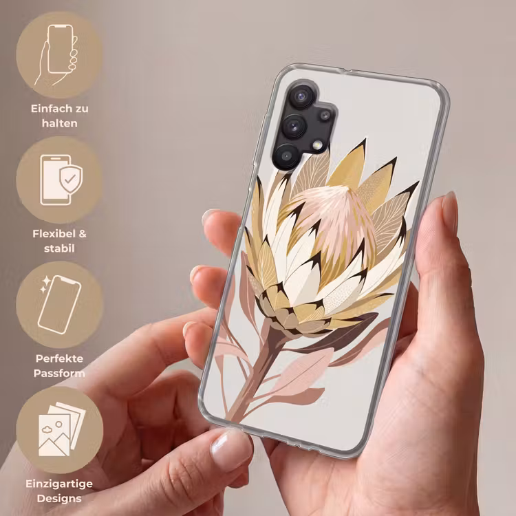 Protea - Bloem - Botanisch - Beige Telefoonhoesje Samsung Galaxy A32 5G klein -sfeer3_DE