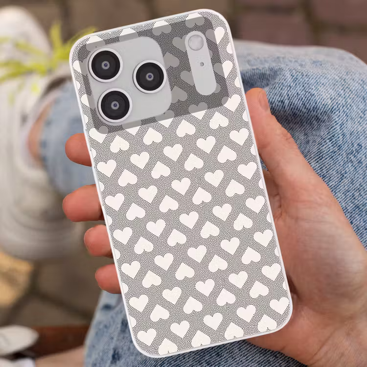Stippen - Hart - Zwart - Wit Telefoonhoesje iPhone 17 Pro klein 878 -sfeer2