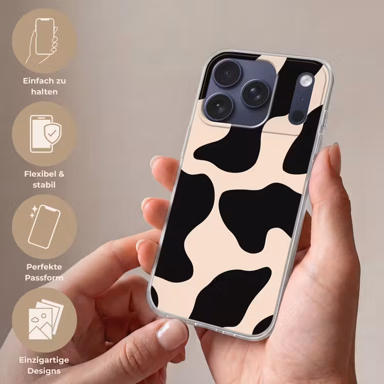 Vlekkenpatroon - Koe - Beige Telefoonhoesje iPhone 17 Pro klein -sfeer3_DE