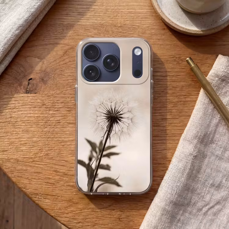 Paardenbloem - Minimalistisch - Wit Telefoonhoesje iPhone 17 Pro klein -sfeer1