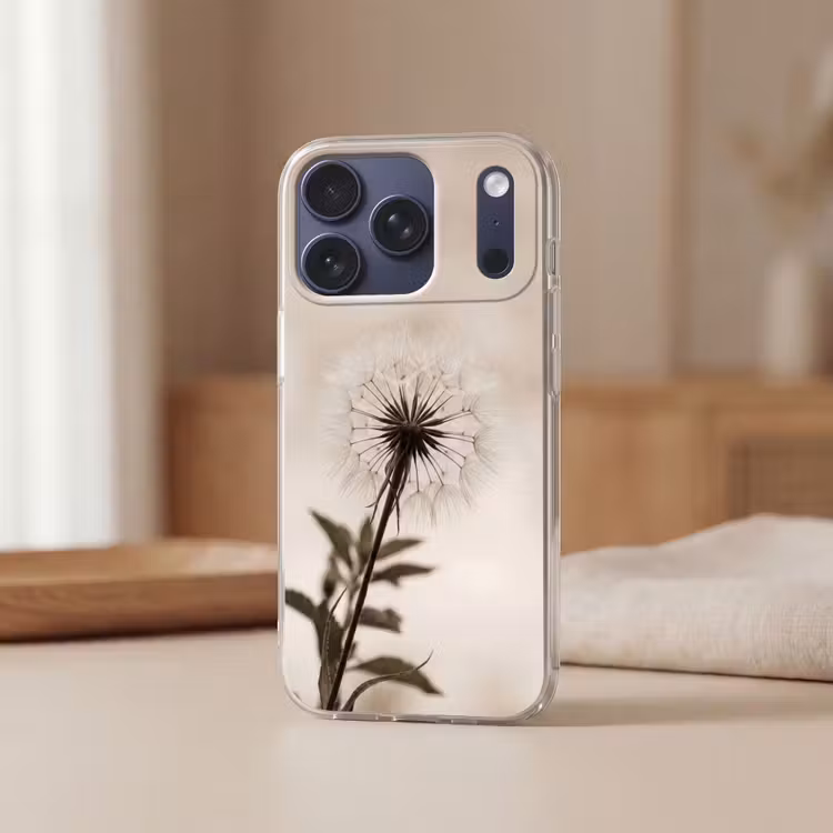 Paardenbloem - Minimalistisch - Wit Telefoonhoesje iPhone 17 Pro klein -sfeer2