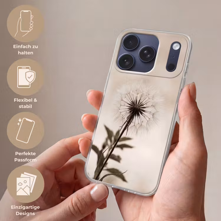 Paardenbloem - Minimalistisch - Wit Telefoonhoesje iPhone 17 Pro klein -sfeer3_DE