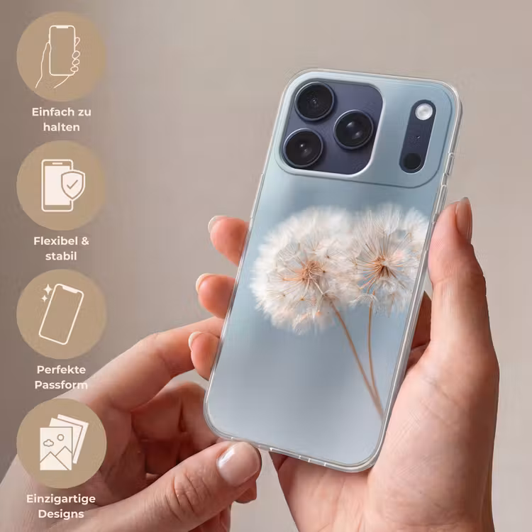 Paardenbloemen - Pluisjes - Wit Telefoonhoesje iPhone 17 Pro klein -sfeer3_DE
