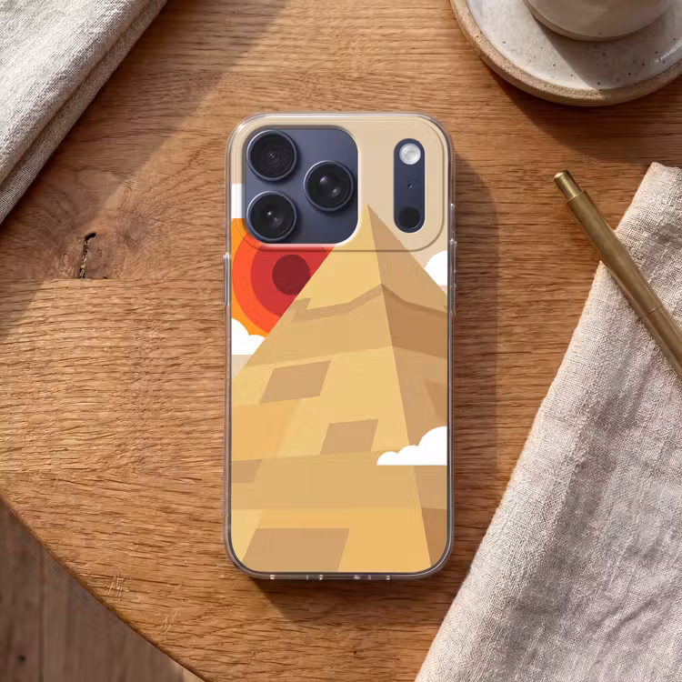 Piramide - Zon - Woestijn - Modern - Oranje Telefoonhoesje iPhone 17 Pro klein -sfeer1