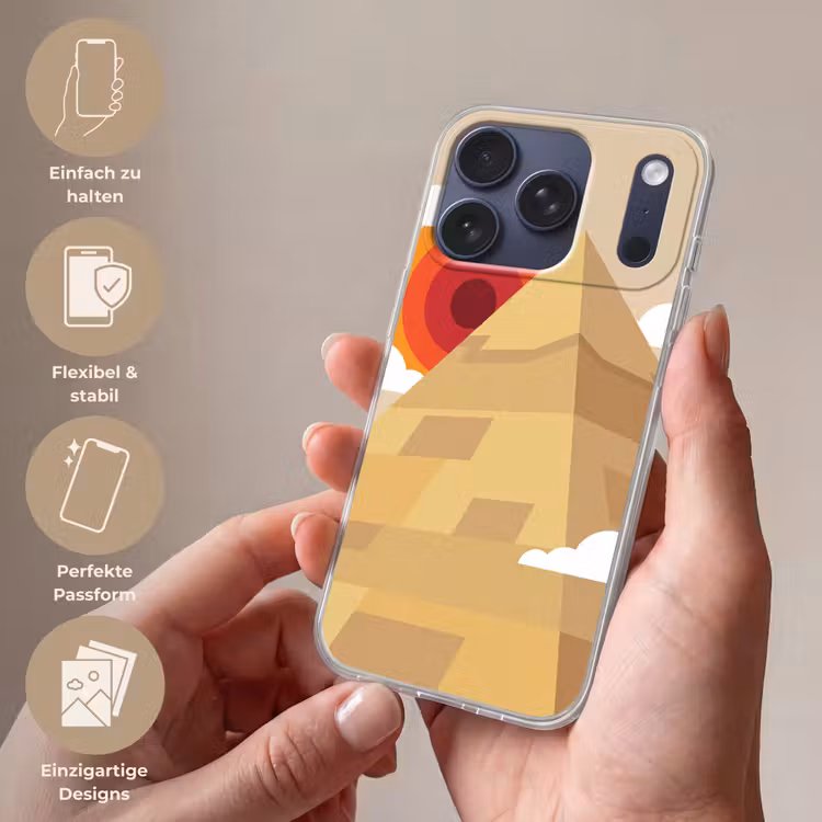 Piramide - Zon - Woestijn - Modern - Oranje Telefoonhoesje iPhone 17 Pro klein -sfeer3_DE