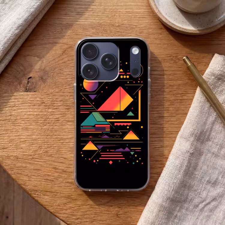 Piramides - Cirkels - Neonkleuren - Geometrisch Telefoonhoesje iPhone 17 Pro klein -sfeer1
