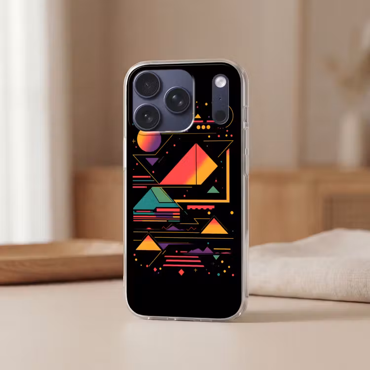 Piramides - Cirkels - Neonkleuren - Geometrisch Telefoonhoesje iPhone 17 Pro klein -sfeer2