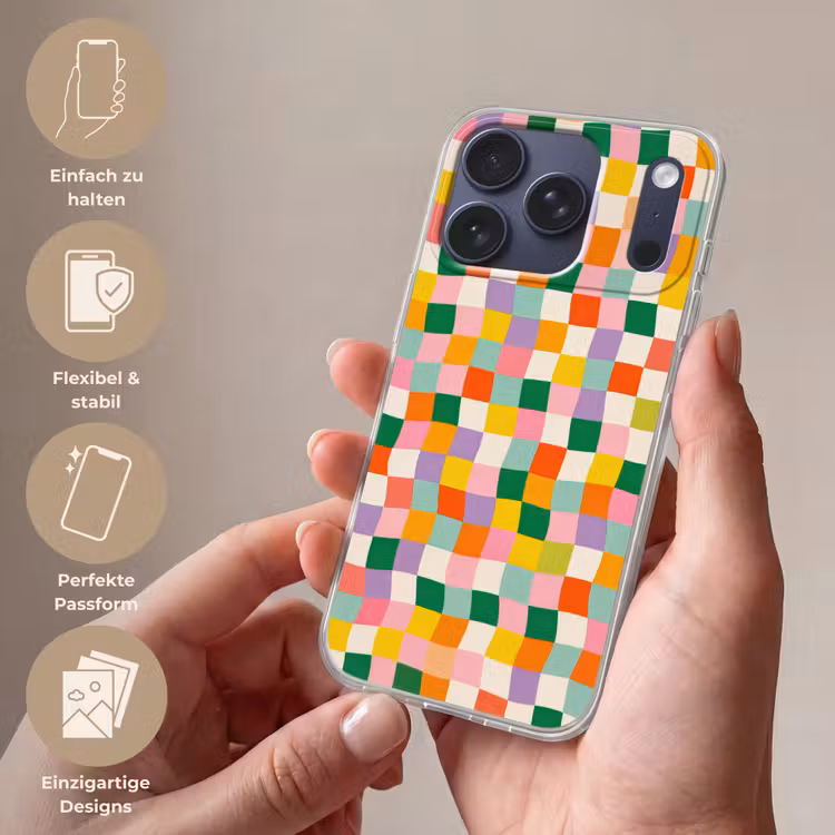 Vierkanten - Kleurrijk - Golvend Telefoonhoesje iPhone 17 Pro klein -sfeer3_DE