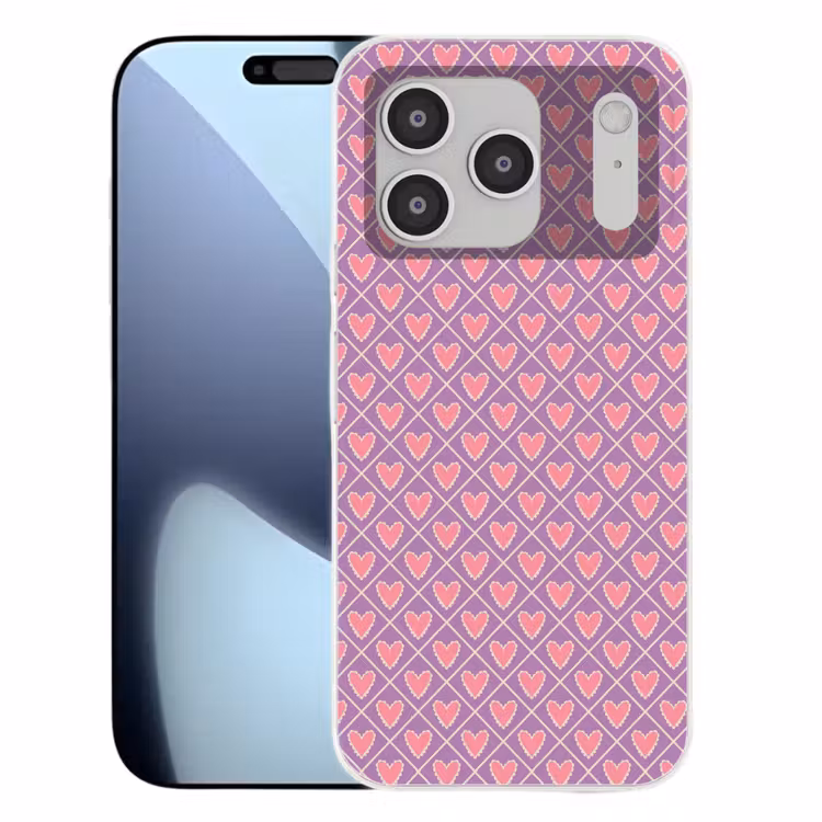 Ruit - Patroon - Paars - Hartjes Telefoonhoesje iPhone 17 Pro klein 878 -3d