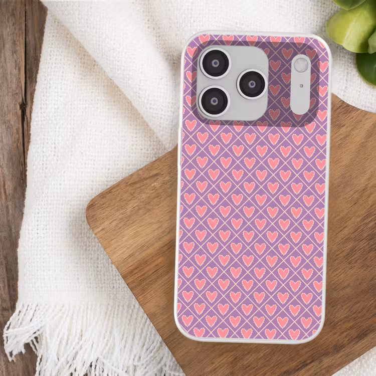 Ruit - Patroon - Paars - Hartjes Telefoonhoesje iPhone 17 Pro klein 878 -sfeer1