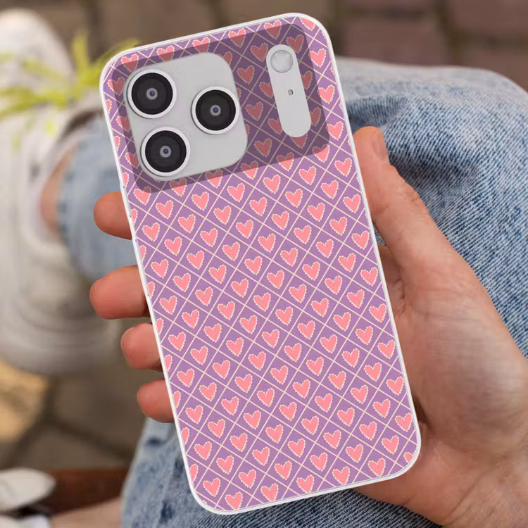 Ruit - Patroon - Paars - Hartjes Telefoonhoesje iPhone 17 Pro klein 878 -sfeer2
