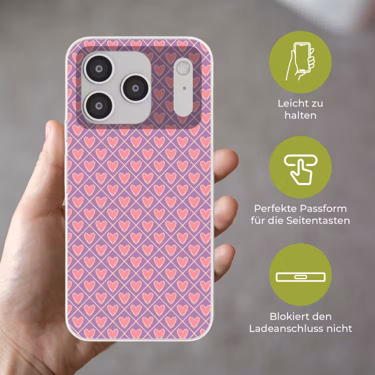 Ruit - Patroon - Paars - Hartjes Telefoonhoesje iPhone 17 Pro klein 878 -sfeer3_DE