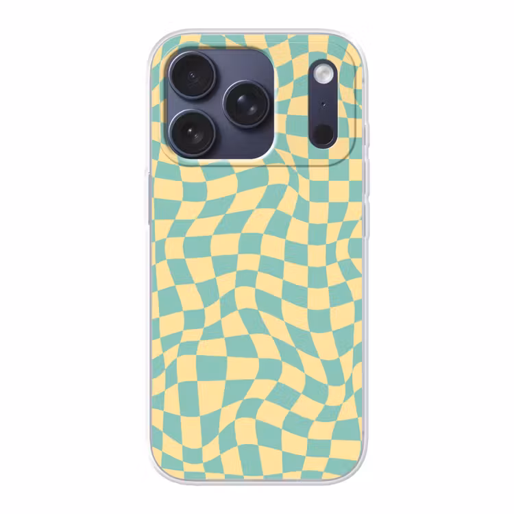 Hokjes patroon - Geel - Blauw - Golvende lijnen Telefoonhoesje iPhone 17 Pro klein -3d