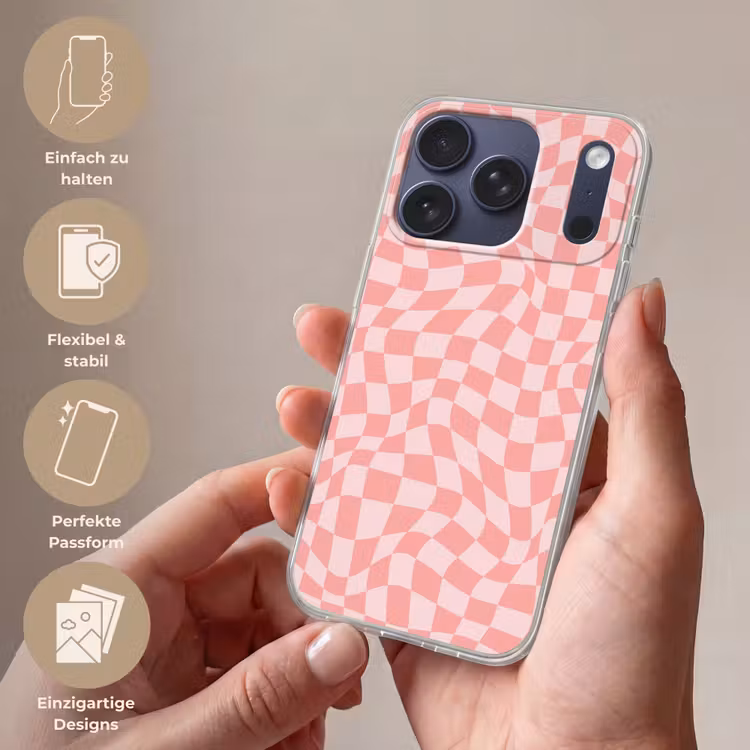 Hokjes patroon - Roze - Golvende lijnen Telefoonhoesje iPhone 17 Pro klein -sfeer3_DE