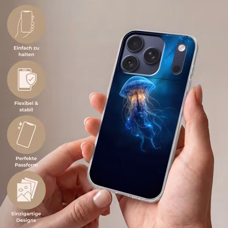 Kwal - Lichtgevend - Tentakels - Blauw Telefoonhoesje iPhone 17 Pro klein -sfeer3_DE