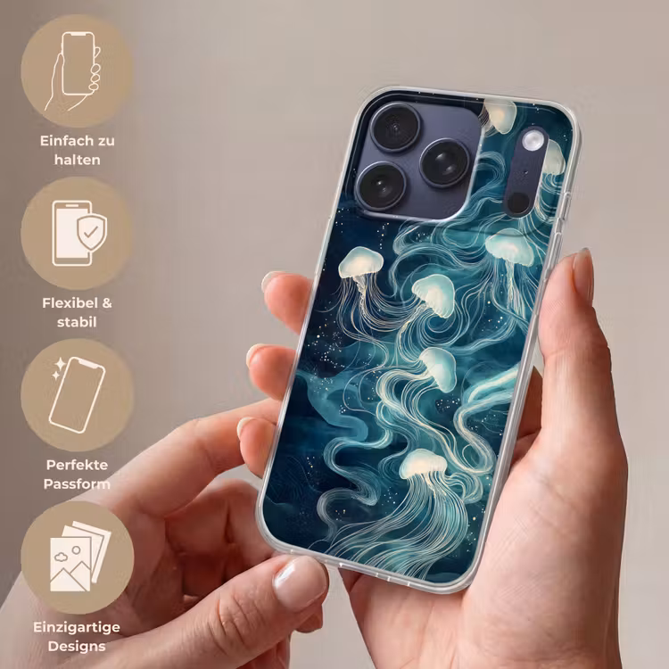Kwallen - Zee - Wit - Golven Telefoonhoesje iPhone 17 Pro klein -sfeer3_DE