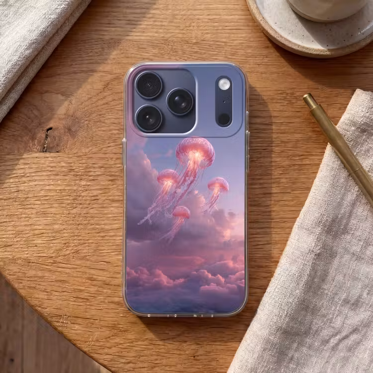 Kwallen - Roze - Wolken Telefoonhoesje iPhone 17 Pro klein -sfeer1