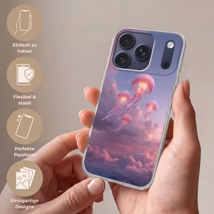 Kwallen - Roze - Wolken Telefoonhoesje iPhone 17 Pro klein -sfeer3_DE