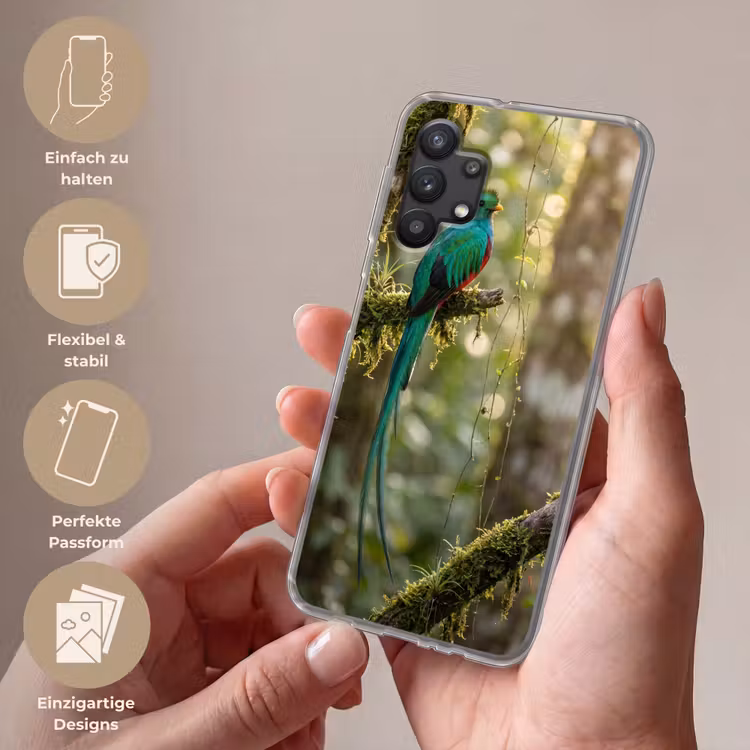 Quetzal - Jungle - Natuur - Groen Telefoonhoesje Samsung Galaxy A32 5G klein -sfeer3_DE