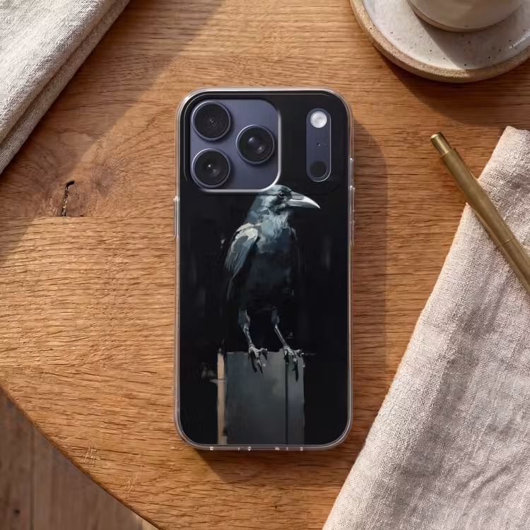 Raaf - Vogels - Zwart Telefoonhoesje iPhone 17 Pro klein -sfeer1