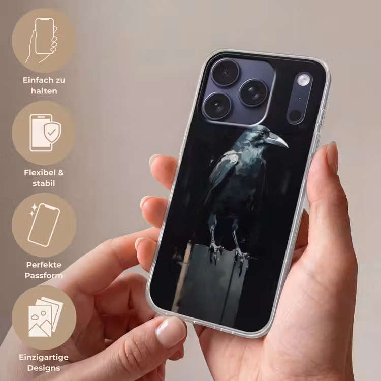 Raaf - Vogels - Zwart Telefoonhoesje iPhone 17 Pro klein -sfeer3_DE