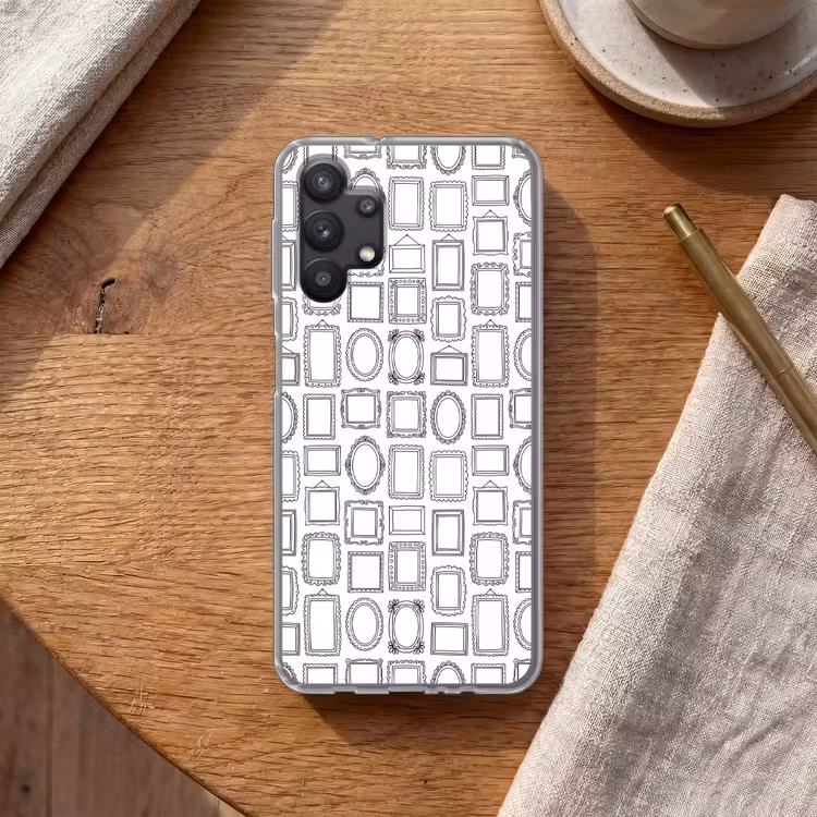 Lijsten - Patroon - Decoratie - Schets - Zwart-wit Telefoonhoesje Samsung Galaxy A32 5G klein -sfeer1