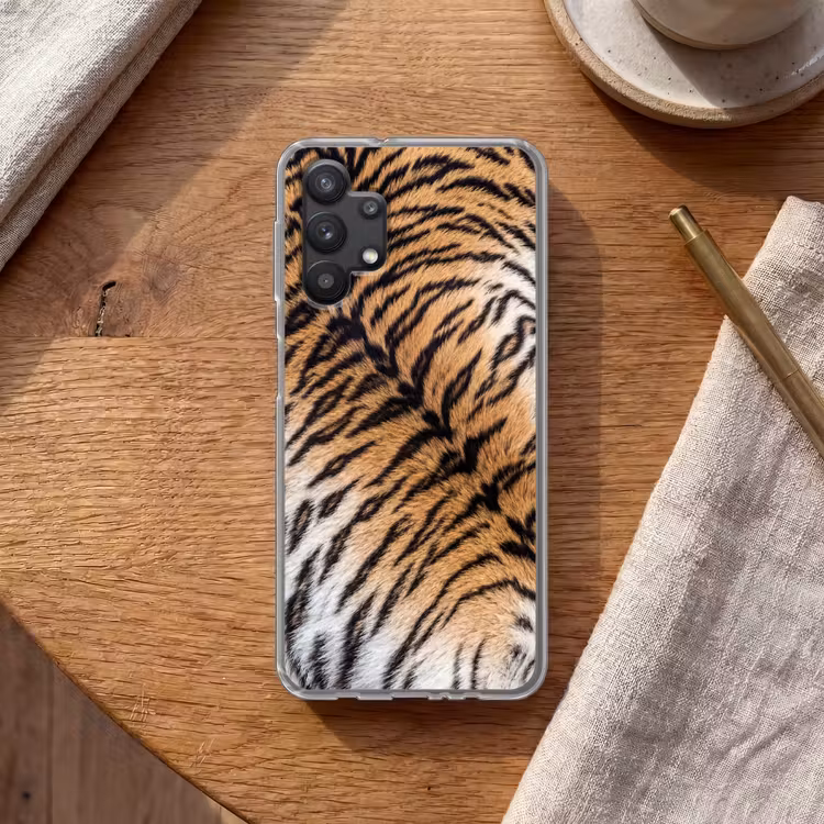 Realistisch - Tijgervacht - Zwart Telefoonhoesje Samsung Galaxy A32 5G klein -sfeer1