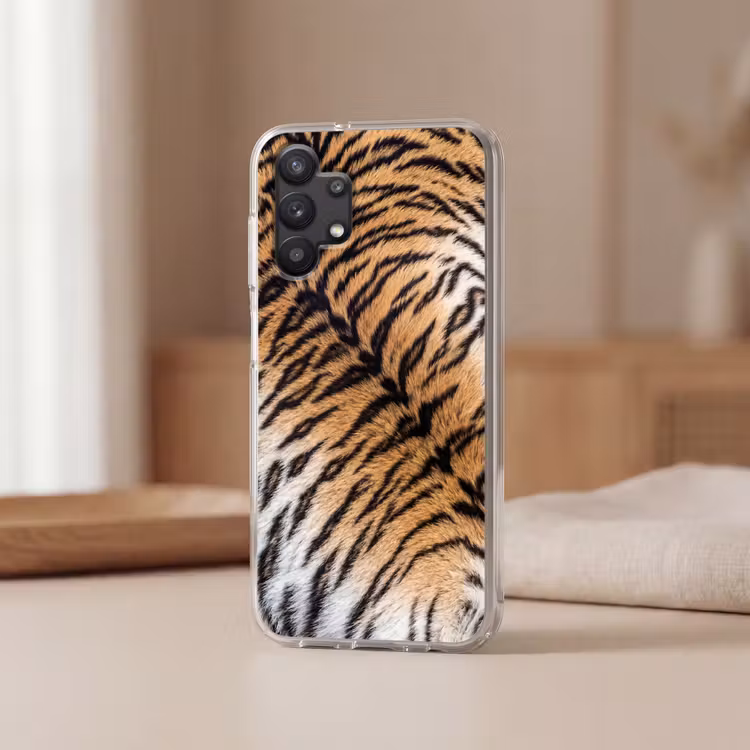 Realistisch - Tijgervacht - Zwart Telefoonhoesje Samsung Galaxy A32 5G klein -sfeer2