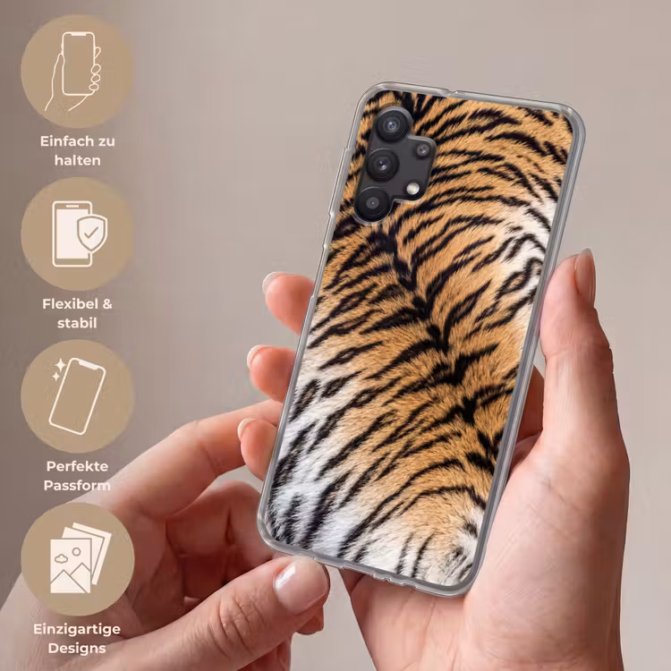 Realistisch - Tijgervacht - Zwart Telefoonhoesje Samsung Galaxy A32 5G klein -sfeer3_DE