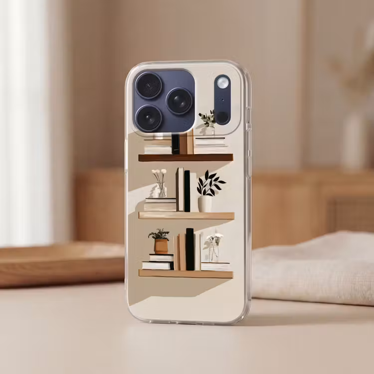 Plankjes - Boeken - Vaasjes - Planten Telefoonhoesje iPhone 17 Pro klein -sfeer2