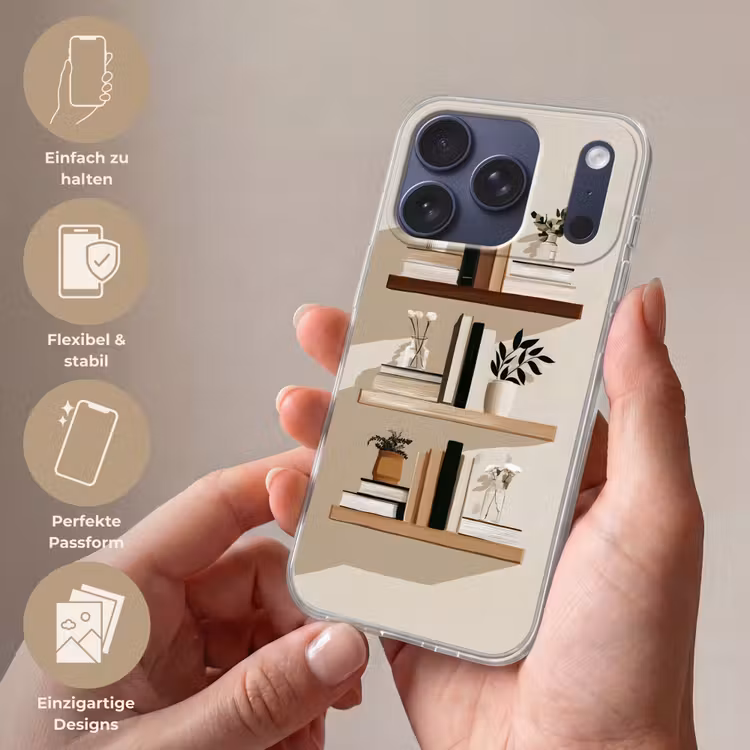 Plankjes - Boeken - Vaasjes - Planten Telefoonhoesje iPhone 17 Pro klein -sfeer3_DE