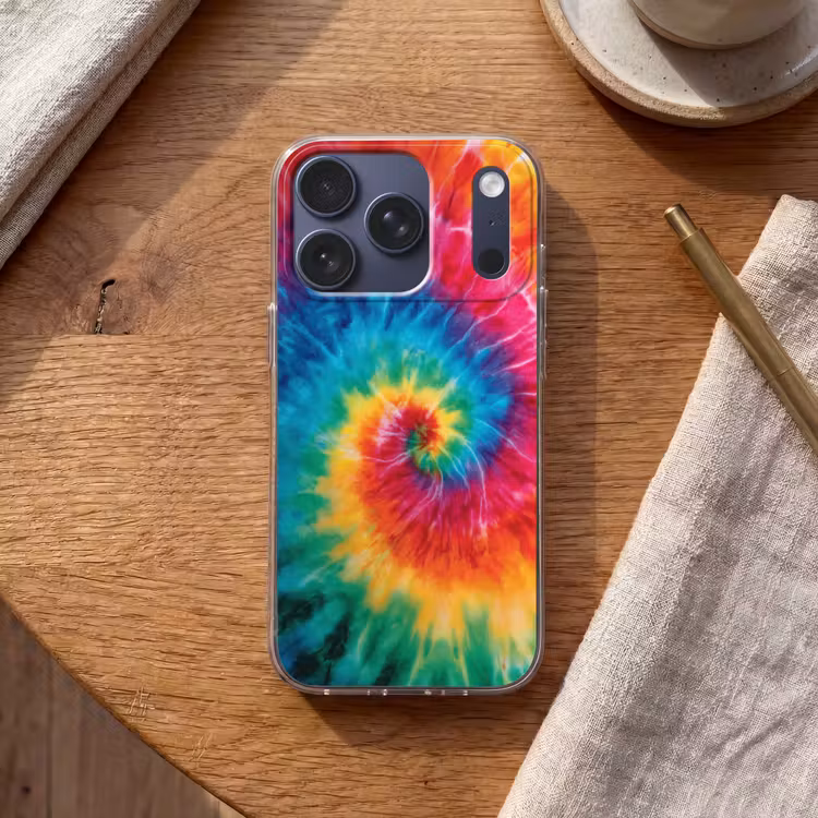 Regenboog - Tie dye - Kleurrijk - Blauw Telefoonhoesje iPhone 17 Pro klein -sfeer1