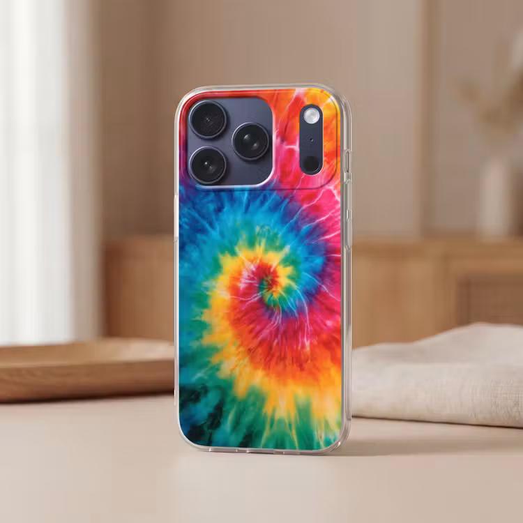 Regenboog - Tie dye - Kleurrijk - Blauw Telefoonhoesje iPhone 17 Pro klein -sfeer2