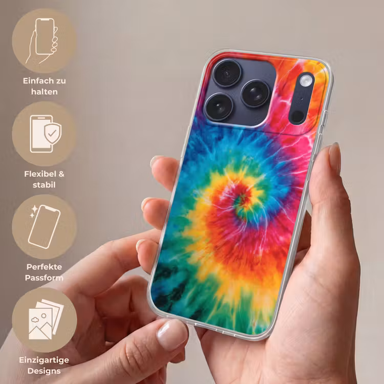 Regenboog - Tie dye - Kleurrijk - Blauw Telefoonhoesje iPhone 17 Pro klein -sfeer3_DE