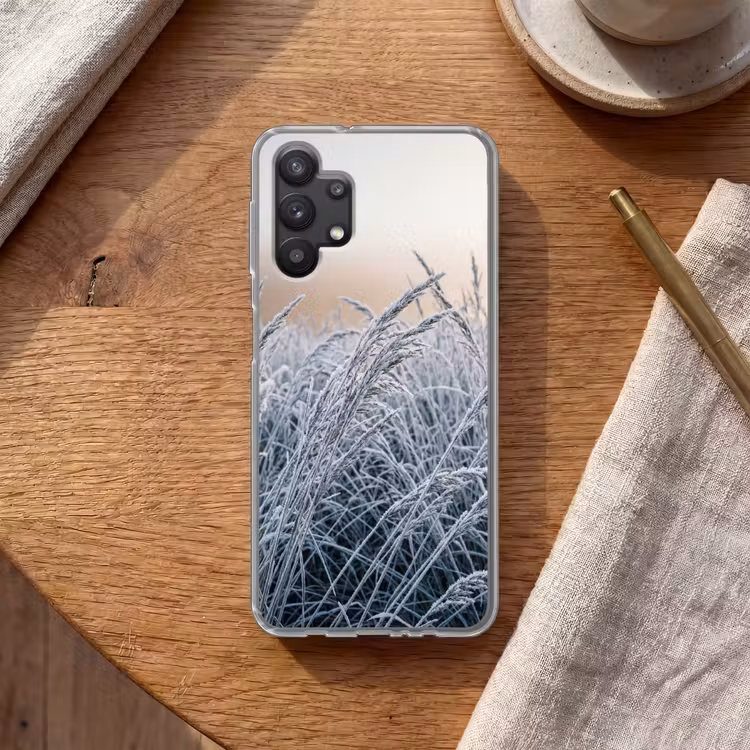 Rijp - Gras - Kristallen - Winter - Minimalistisch Telefoonhoesje Samsung Galaxy A32 5G klein -sfeer1