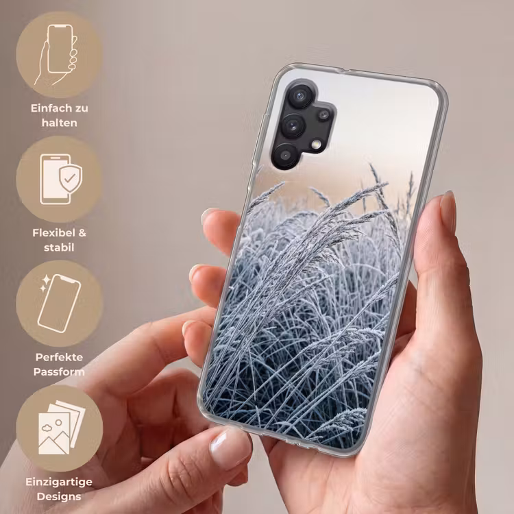 Rijp - Gras - Kristallen - Winter - Minimalistisch Telefoonhoesje Samsung Galaxy A32 5G klein -sfeer3_DE